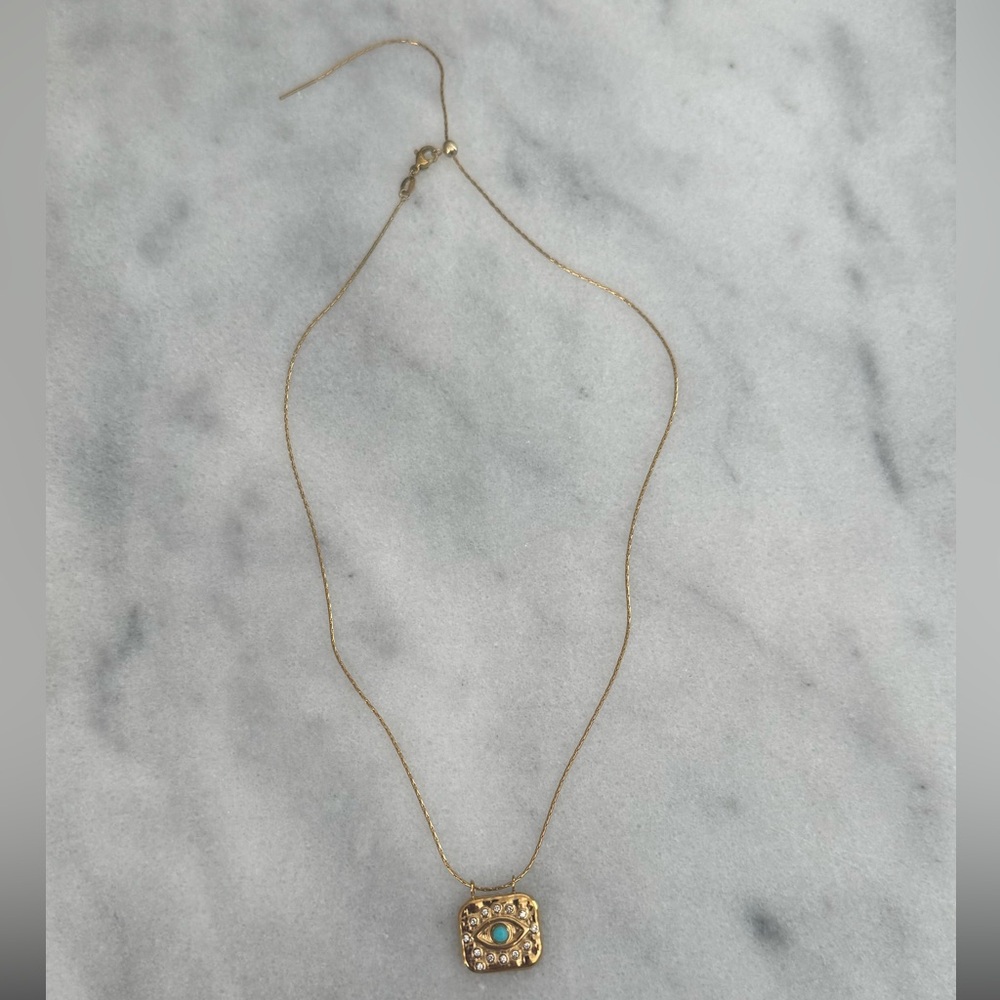 Gold Square Pendant Crystal Evil Eye Pendant Necklace 

Brand New - Picture 2 of 7